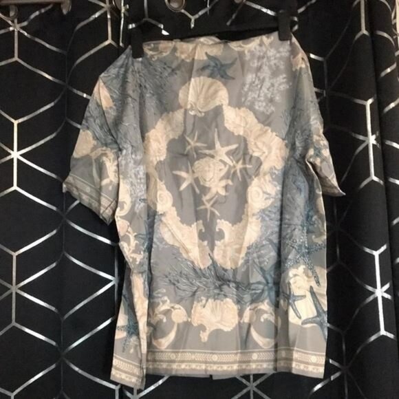 New Authentic Versace Gray and Blue Short Sleeve Shirt size 54 - Picture 4 of 14